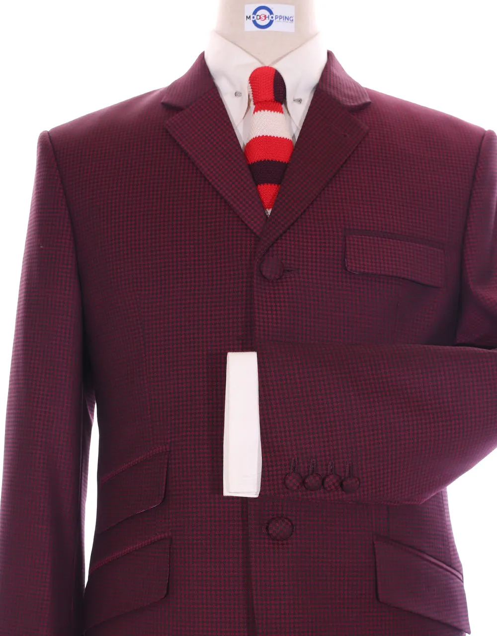 Three Piece Suit - Burgundy Check Men's Suit