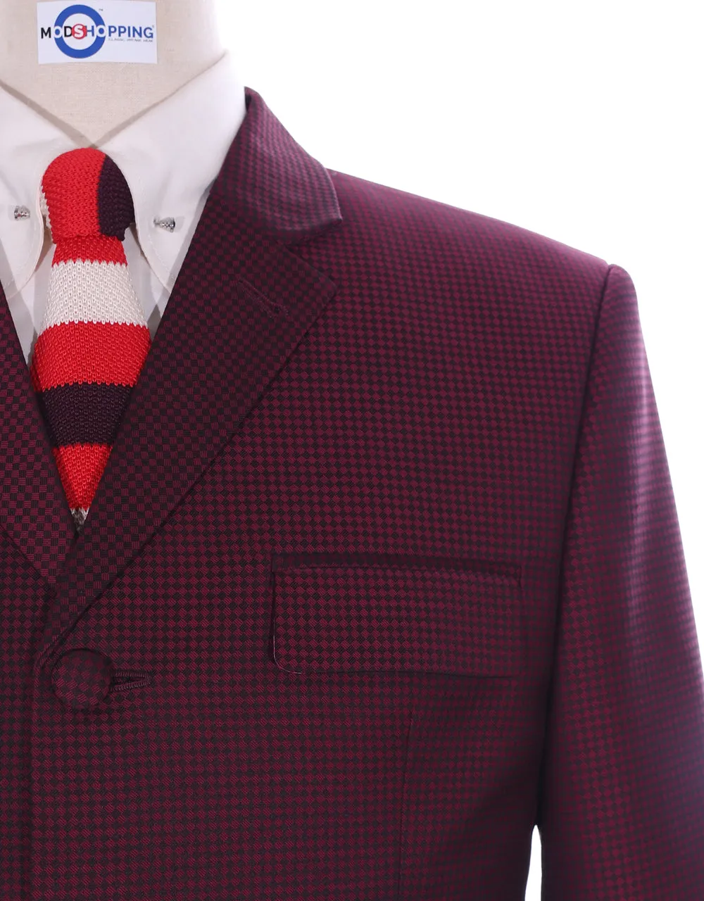 Three Piece Suit - Burgundy Check Men's Suit