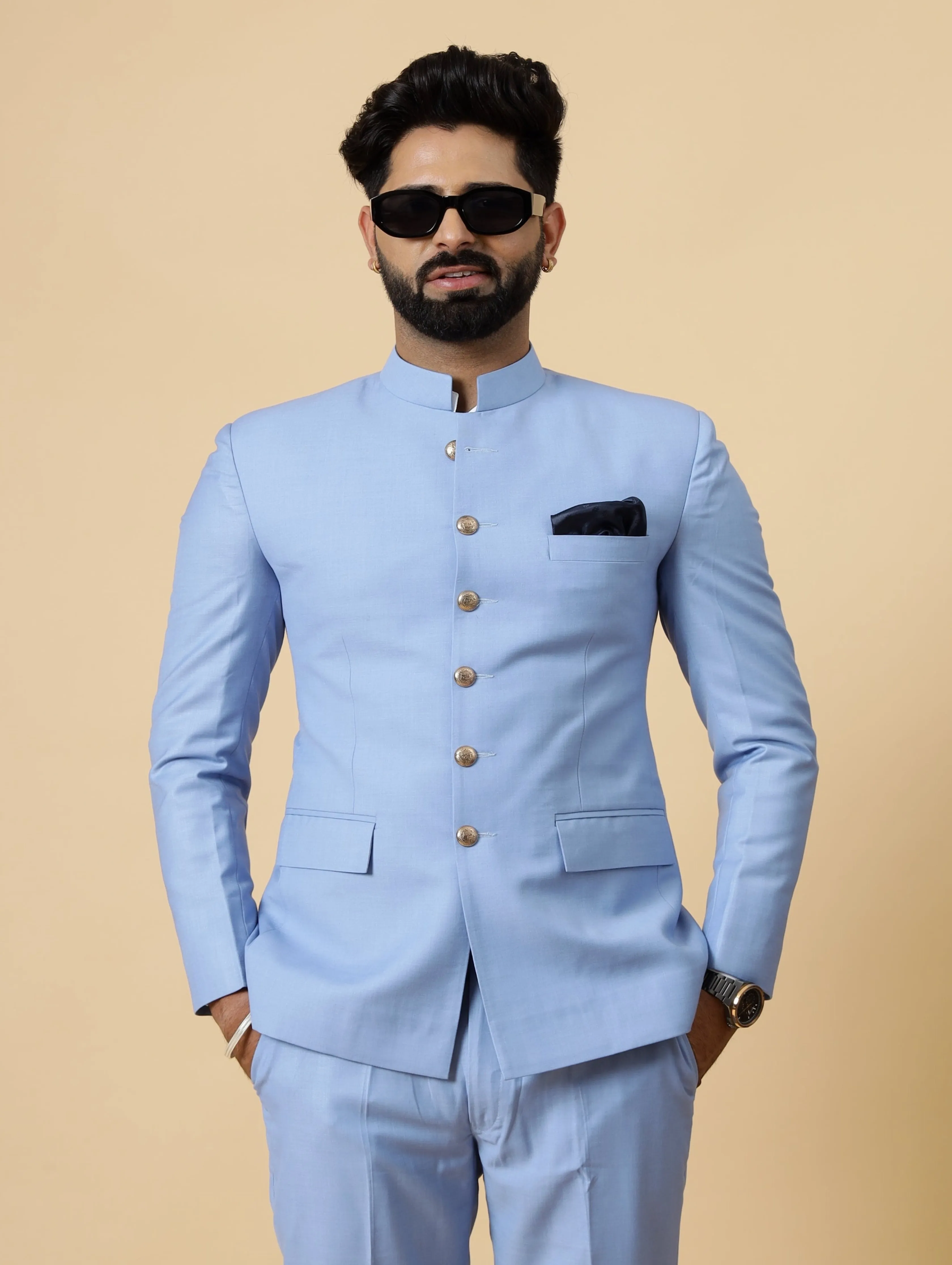 Traditional Corn-Flower Blue Jodhpuri Suit | Perfect for Wedding and Casual wear|