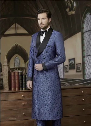 Tuxedo Blue and Navy Patterned Brocade Coat / Style Number J39184/220