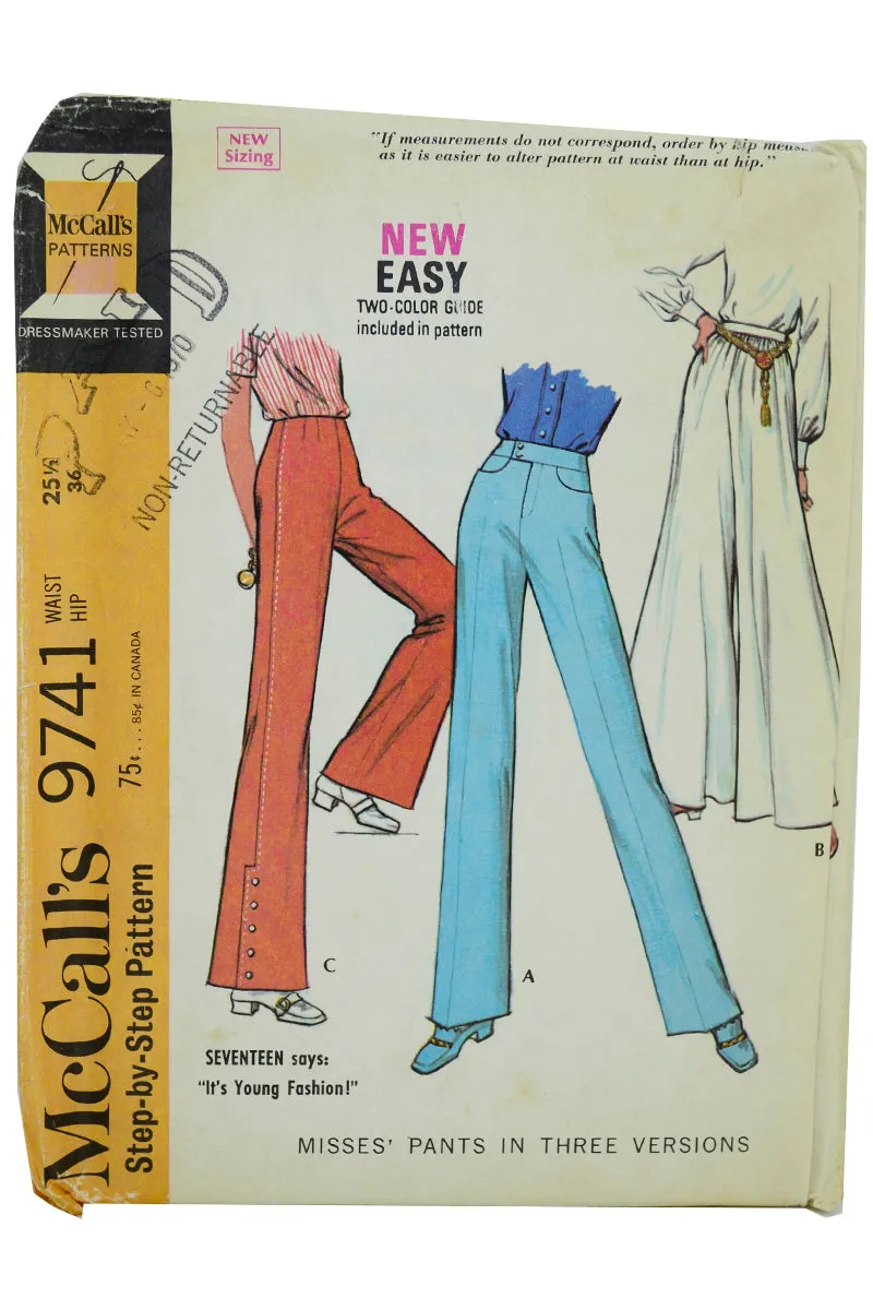 Uncut 1969 McCalls 9741 Palazzo Bell Bottom & Straight Leg Pants Pattern