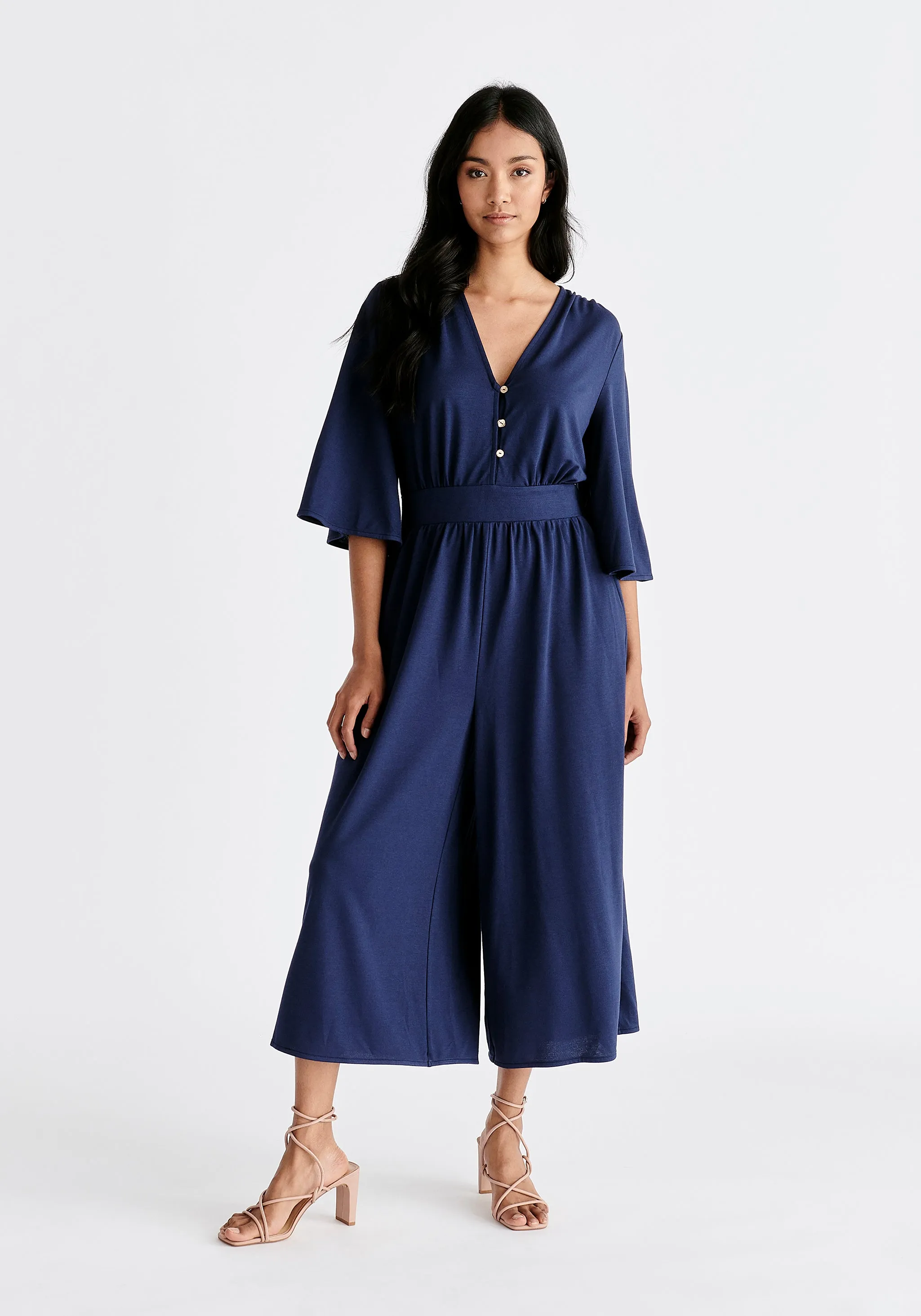 V-Neck Culotte Jumpsuit