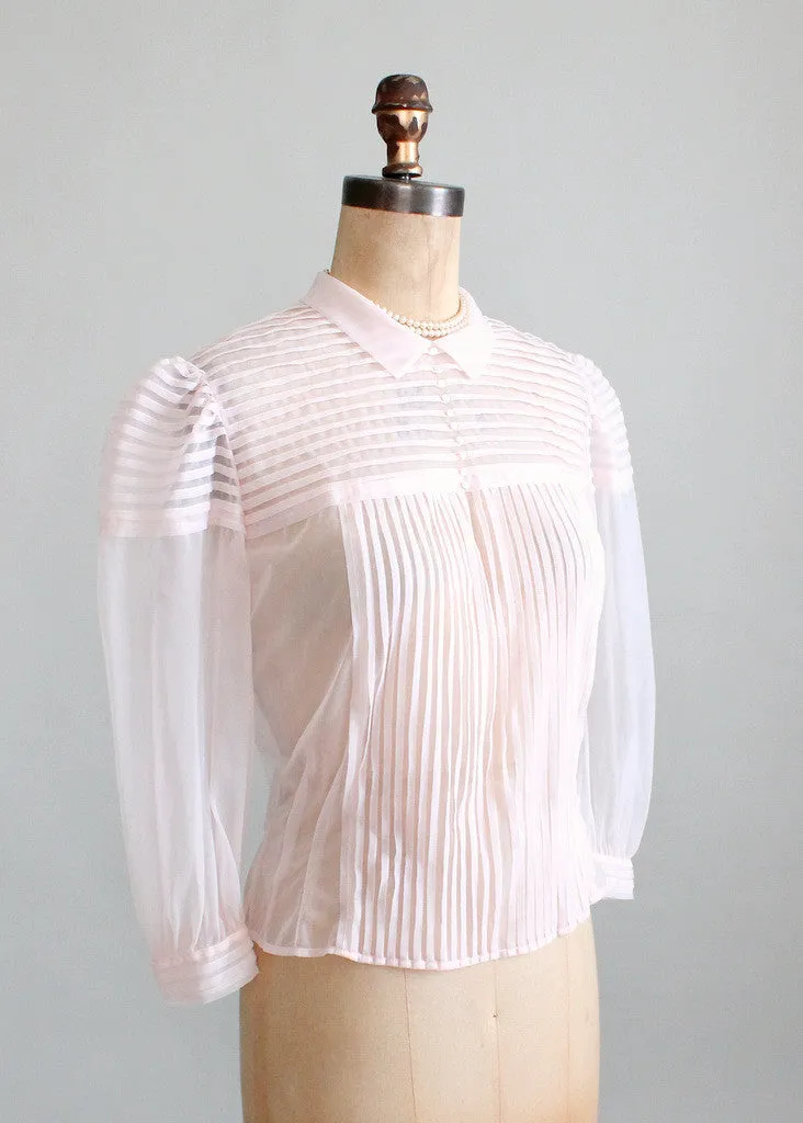 Vintage 1950s Sheer Pink Nylon Sweetheart Blouse