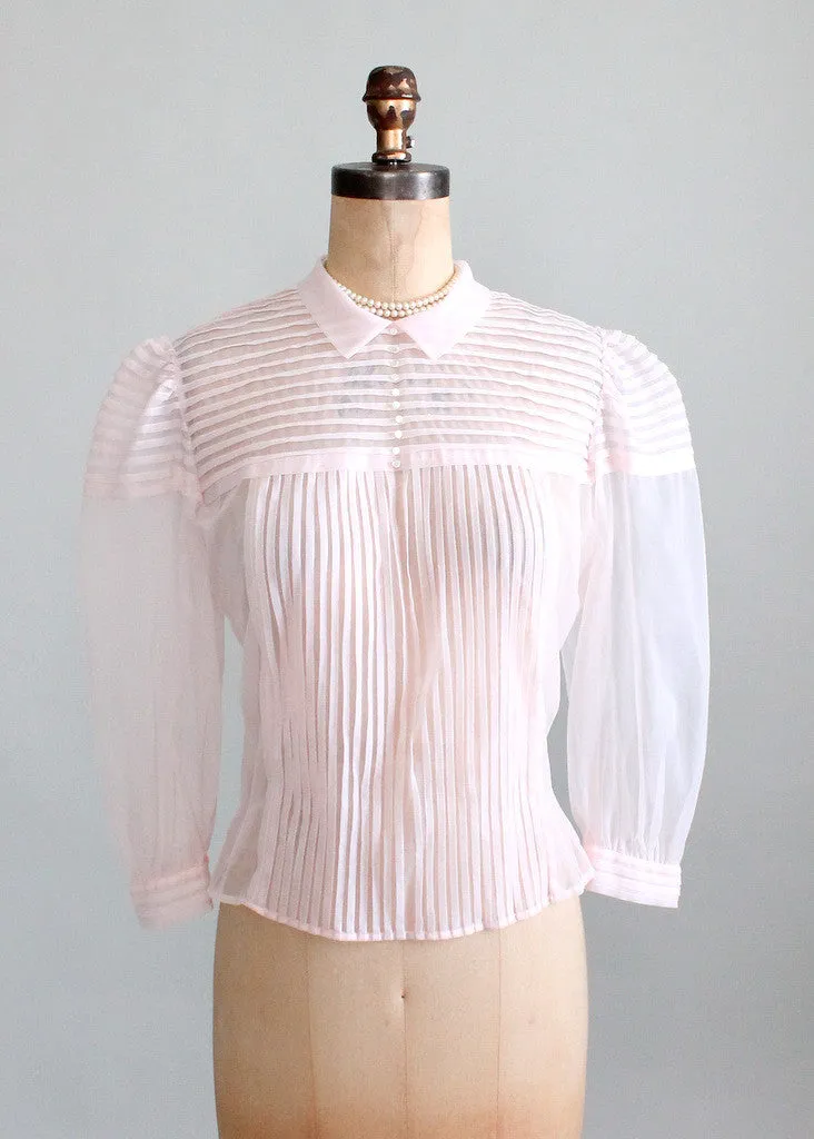 Vintage 1950s Sheer Pink Nylon Sweetheart Blouse