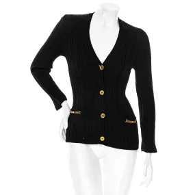 Vintage Black Wool Ribbed Knit Triomphe Cardigan