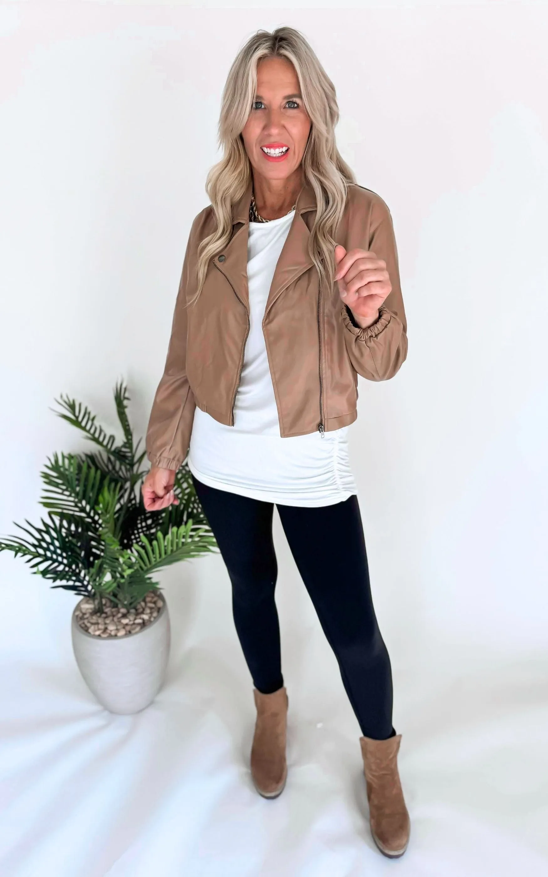 Wait for You Faux Leather Bomber Jacket