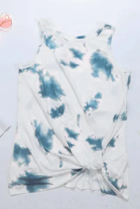 White Tie Dye Twist Detail Tank Top