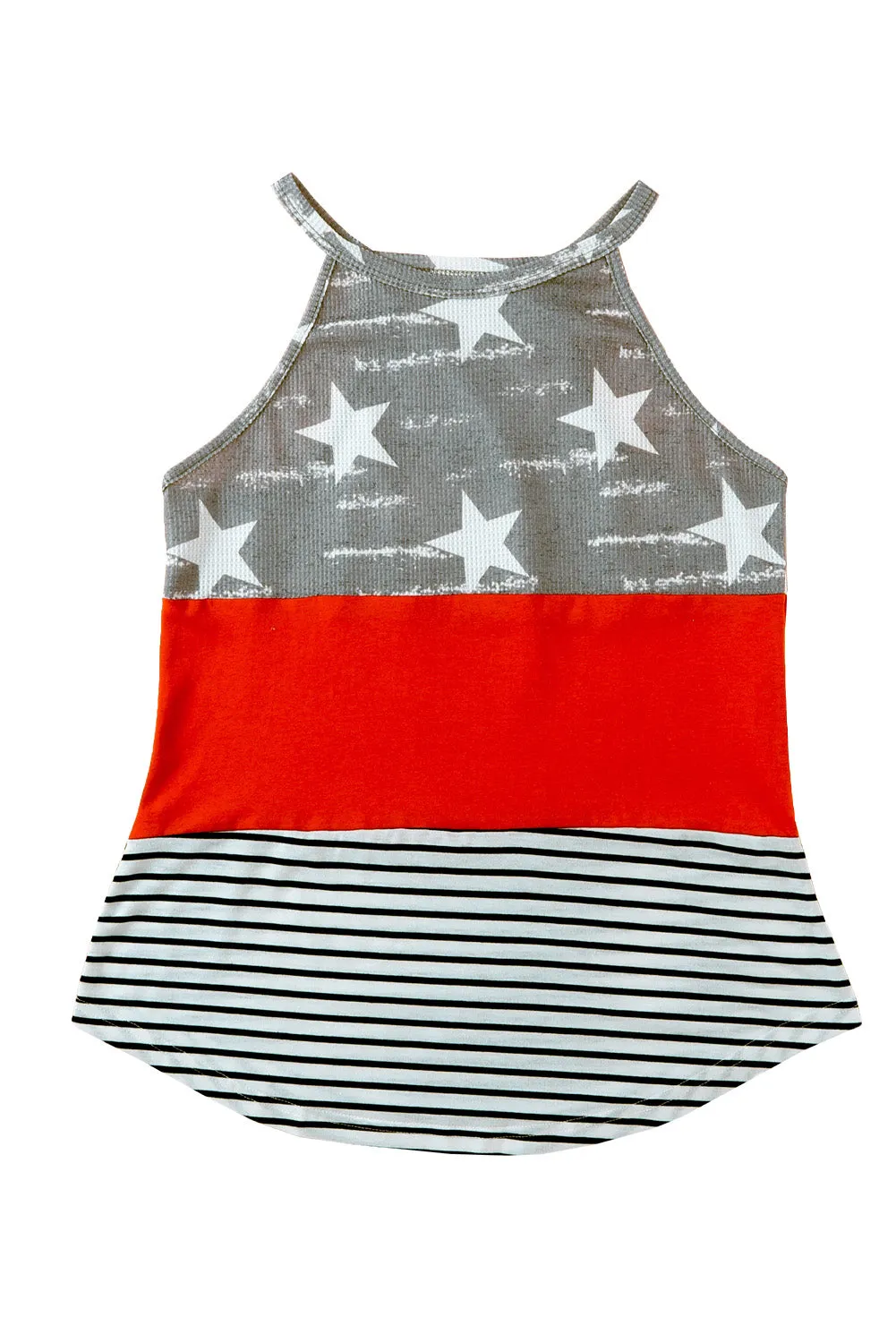 Women's American Flag Color Block Sleeveless Top Halter Striped Racerback Tank