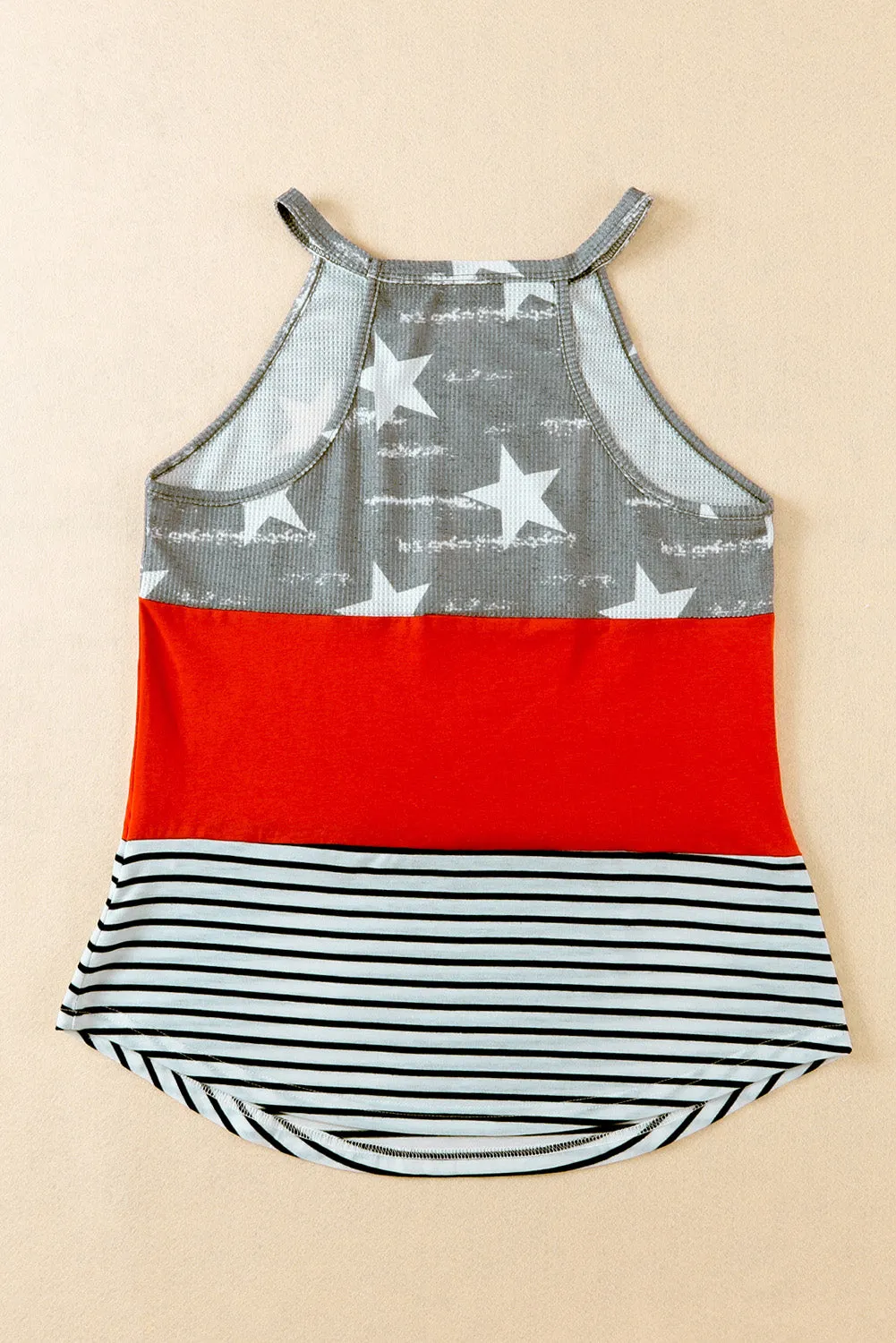 Women's American Flag Color Block Sleeveless Top Halter Striped Racerback Tank