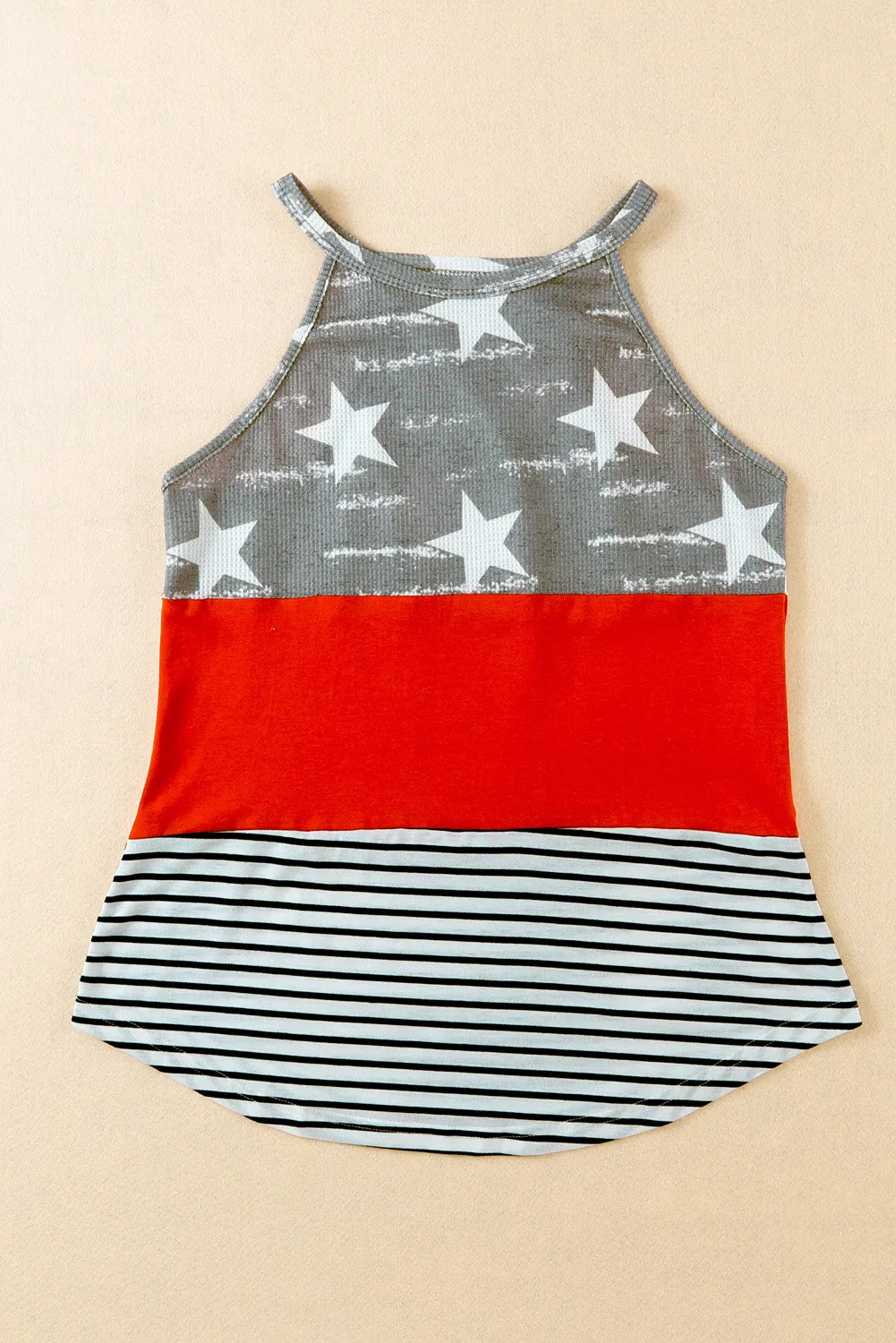 Women's American Flag Color Block Sleeveless Top Halter Striped Racerback Tank