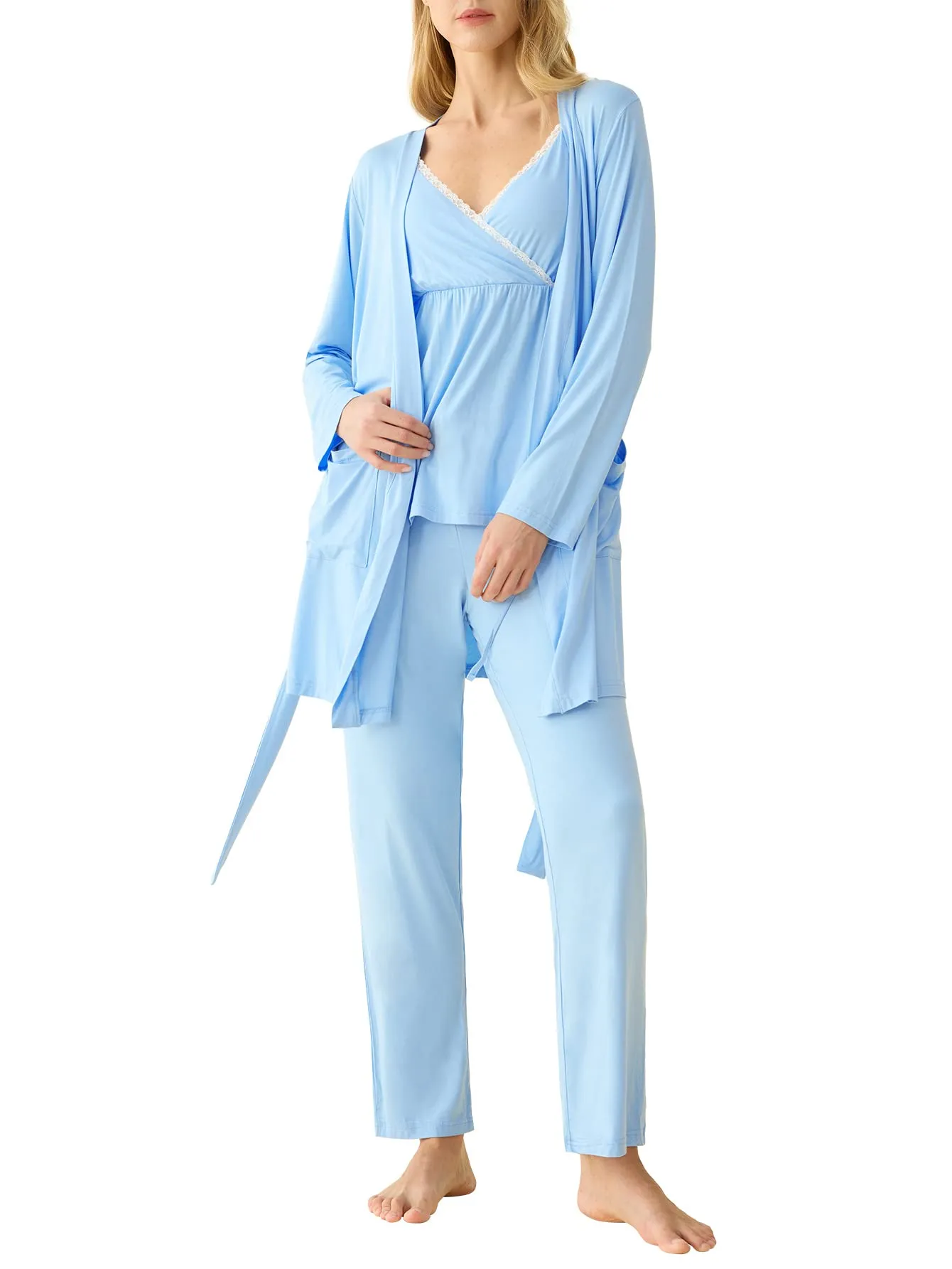 Women's Bamboo Viscose 3 Piece Nursing Pajama Set with Robe