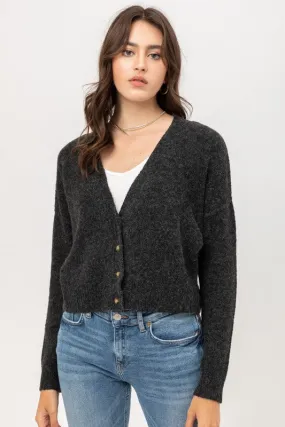 Women's Button Down Napped Yarn Crop Cardigan