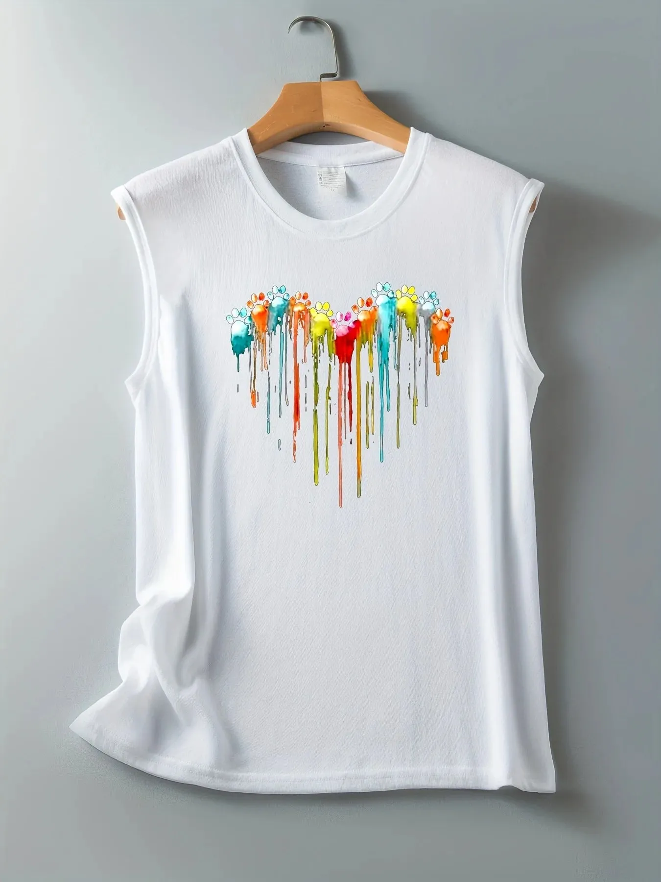 Women's Colorful Paw Print Summer Tank Top Loose Fit, Sleeveless T-Shirt