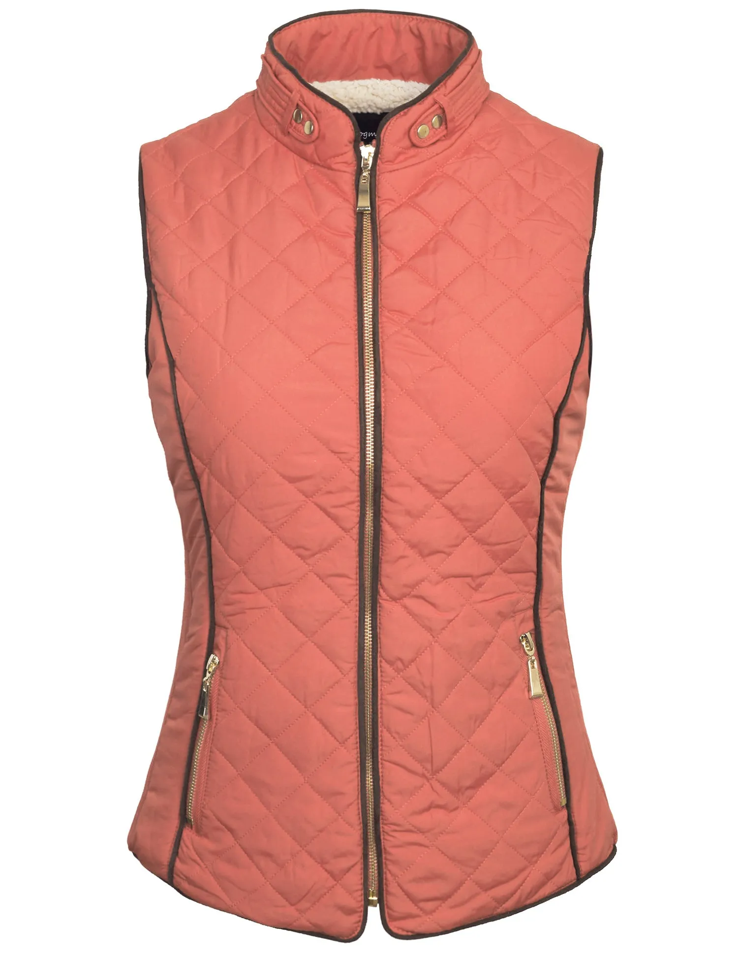 Womens Quilted Fully Lined Lightweight Zip Up Vest with Fur Lining