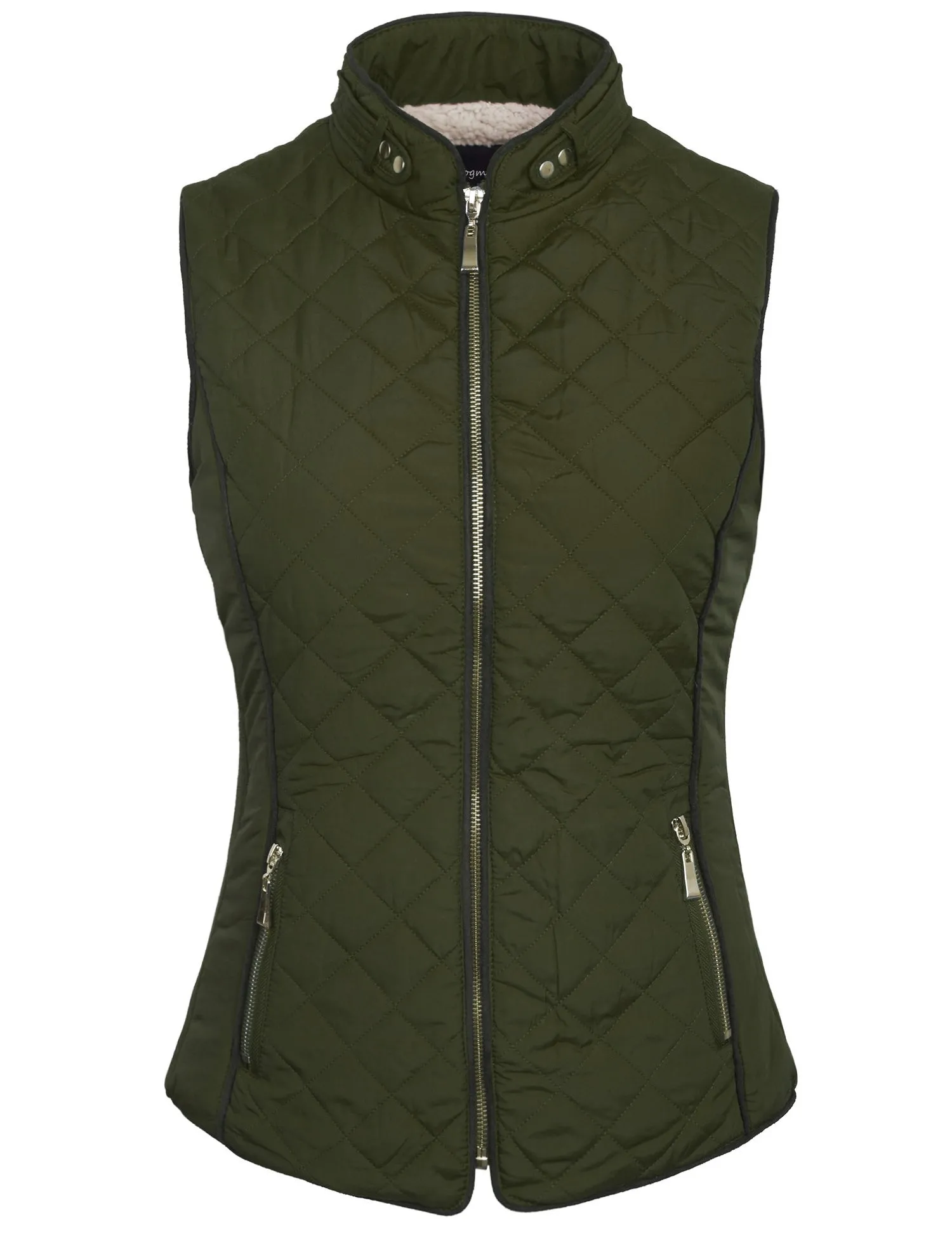 Womens Quilted Fully Lined Lightweight Zip Up Vest with Fur Lining