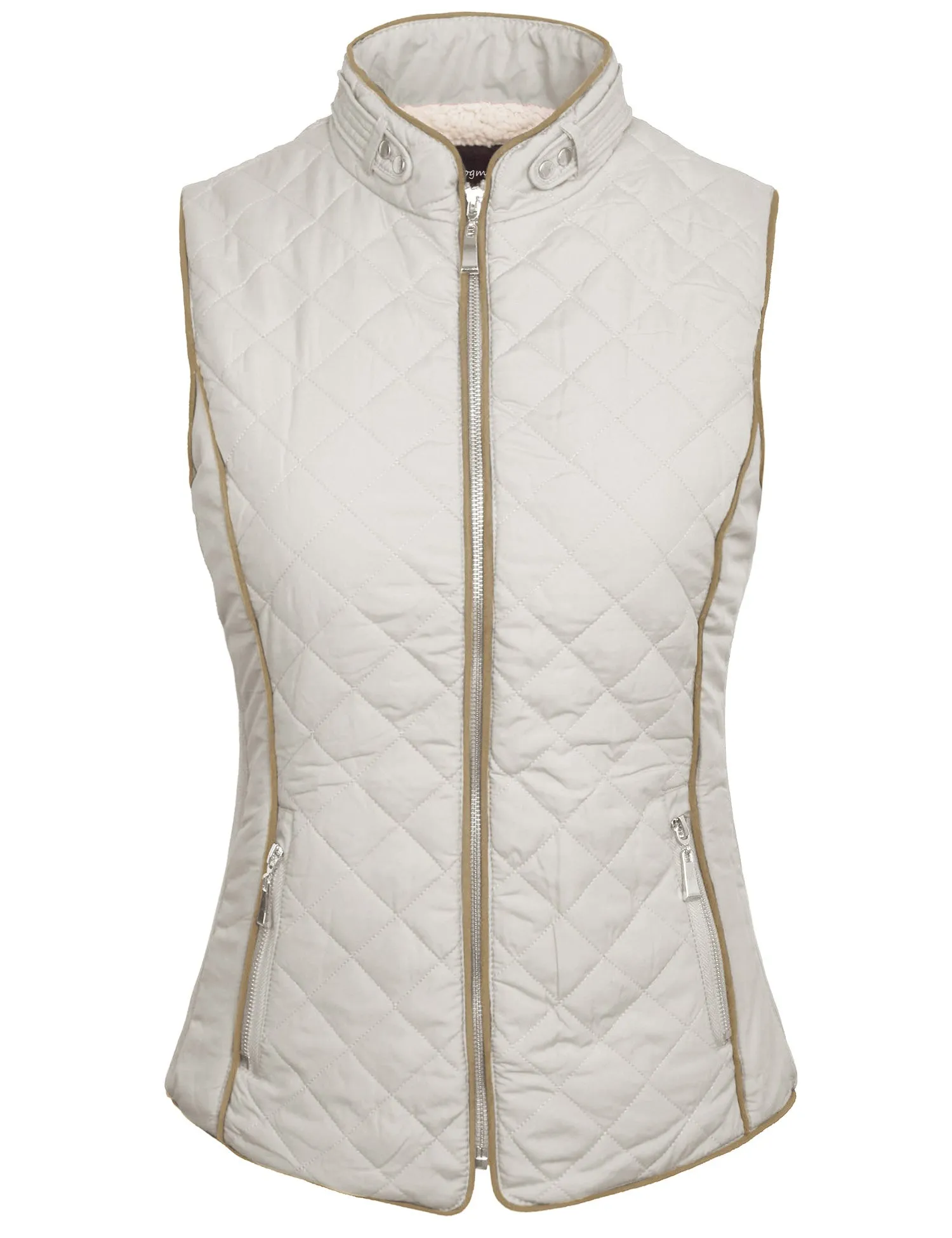 Womens Quilted Fully Lined Lightweight Zip Up Vest with Fur Lining