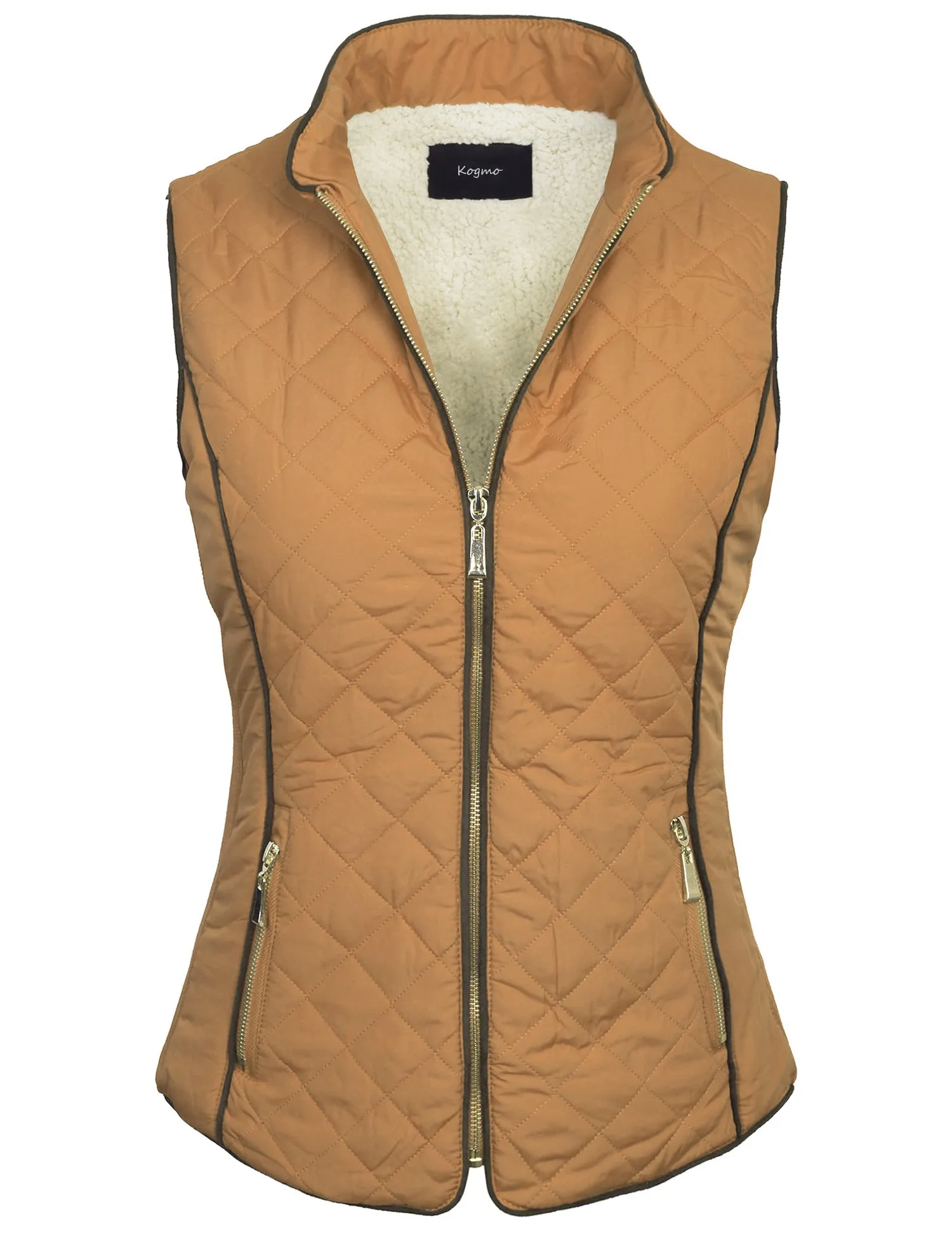 Womens Quilted Fully Lined Lightweight Zip Up Vest with Fur Lining