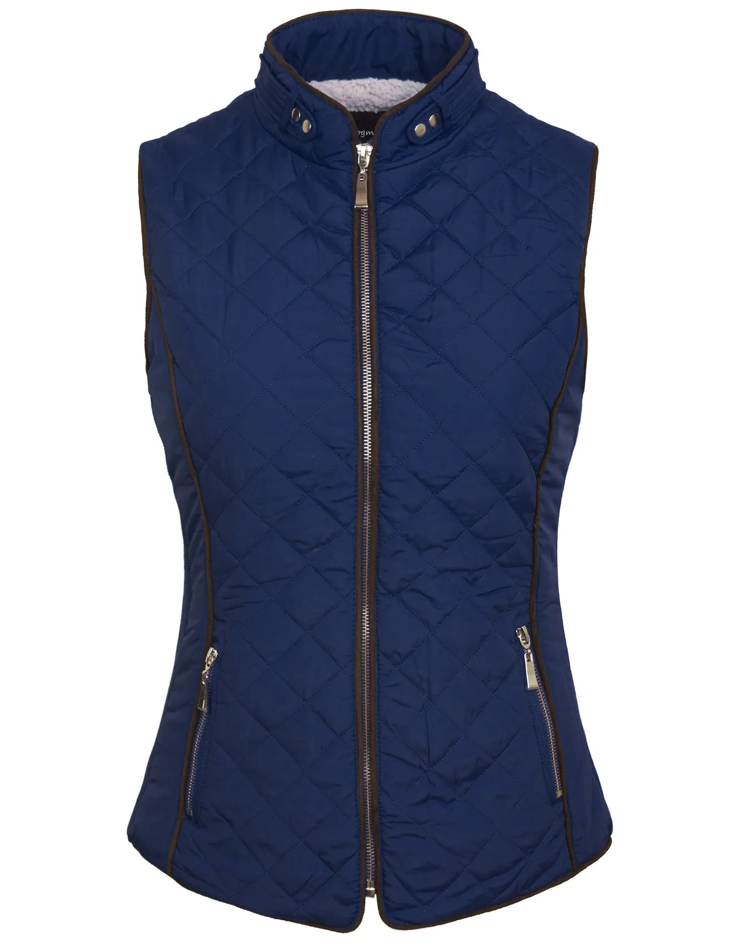 Womens Quilted Fully Lined Lightweight Zip Up Vest with Fur Lining