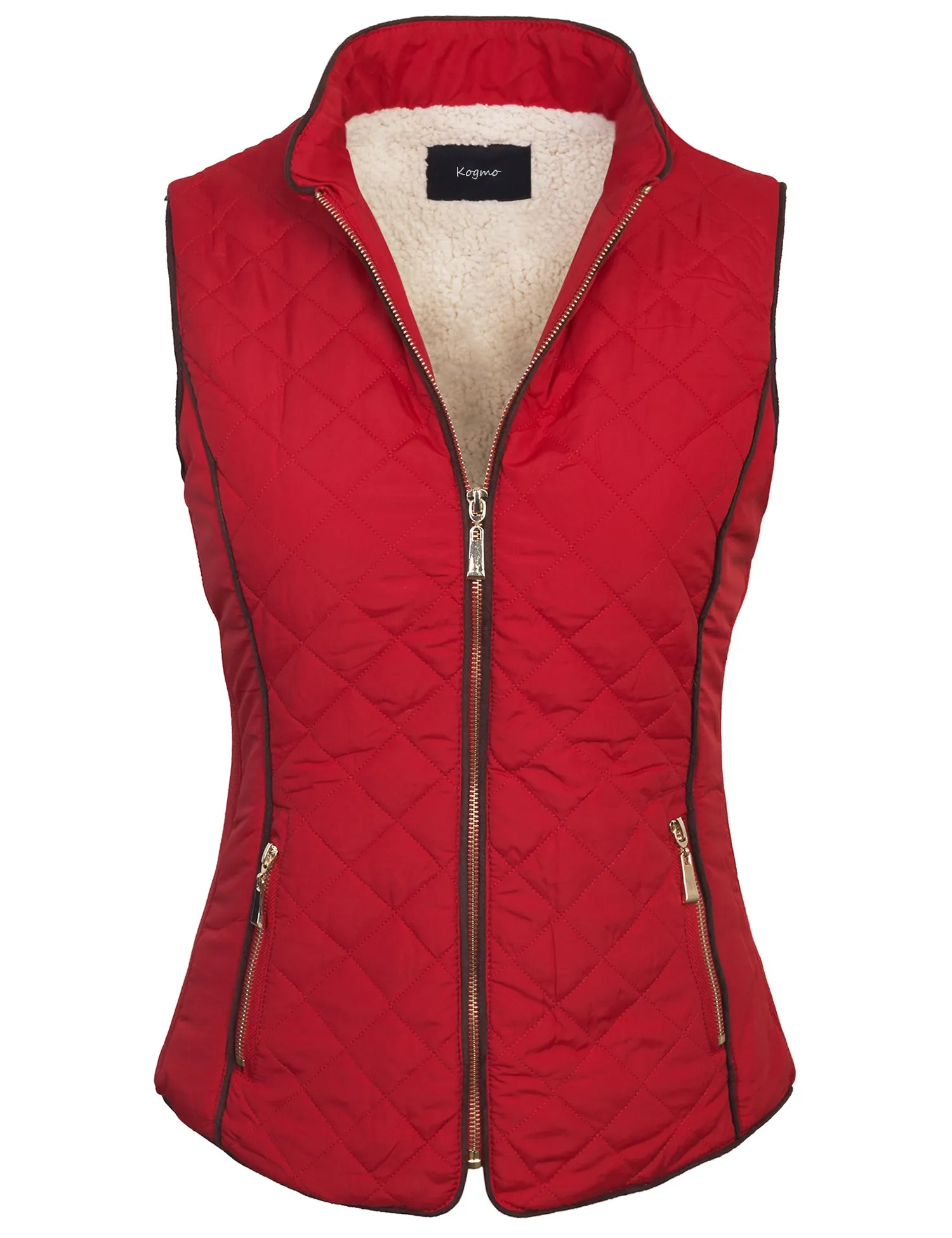 Womens Quilted Fully Lined Lightweight Zip Up Vest with Fur Lining