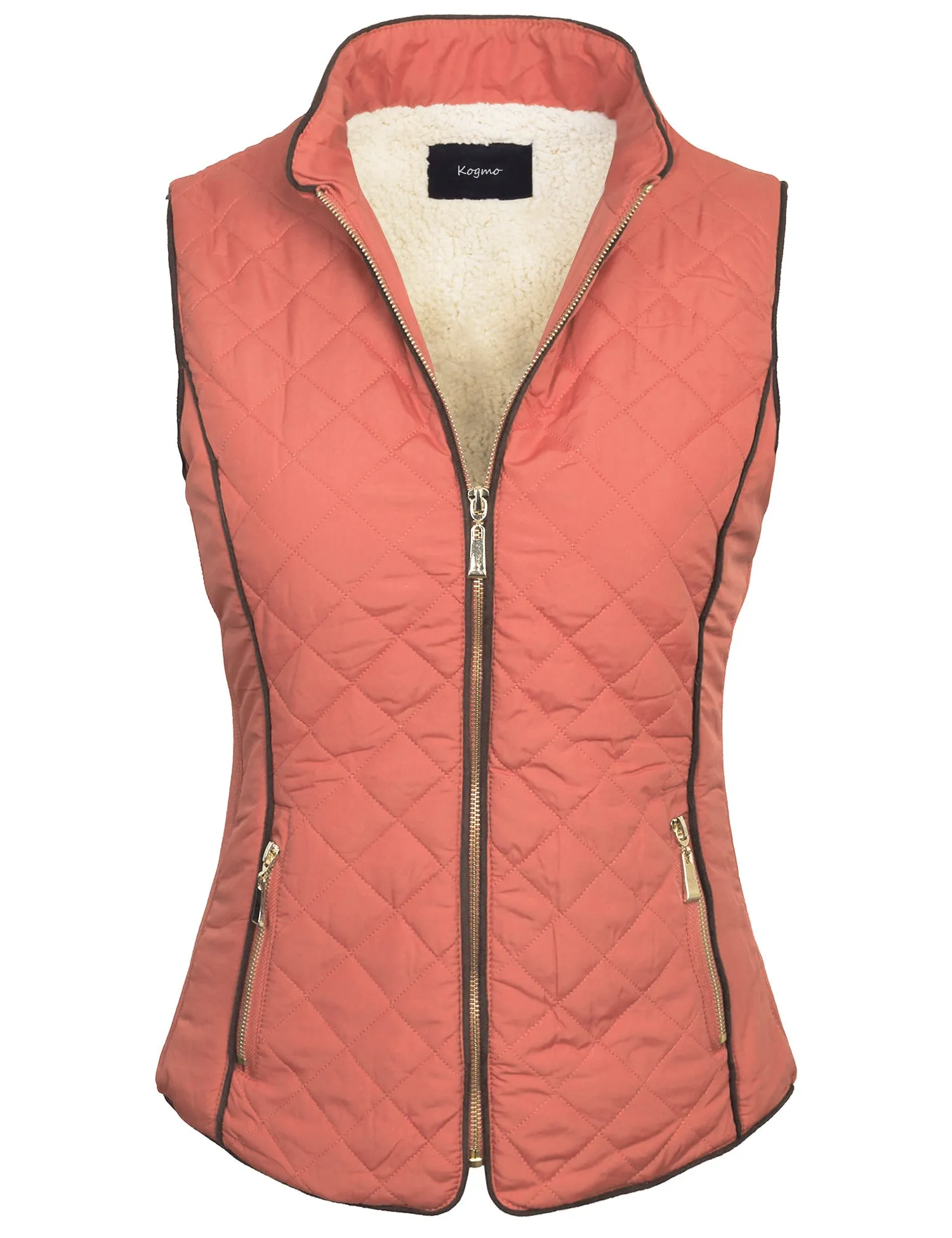 Womens Quilted Fully Lined Lightweight Zip Up Vest with Fur Lining