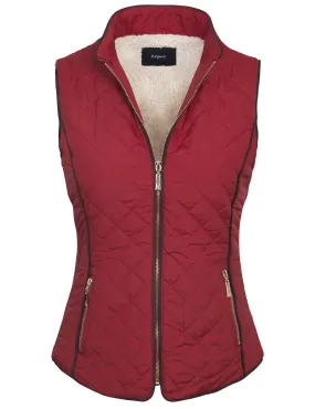 Womens Quilted Fully Lined Lightweight Zip Up Vest with Fur Lining