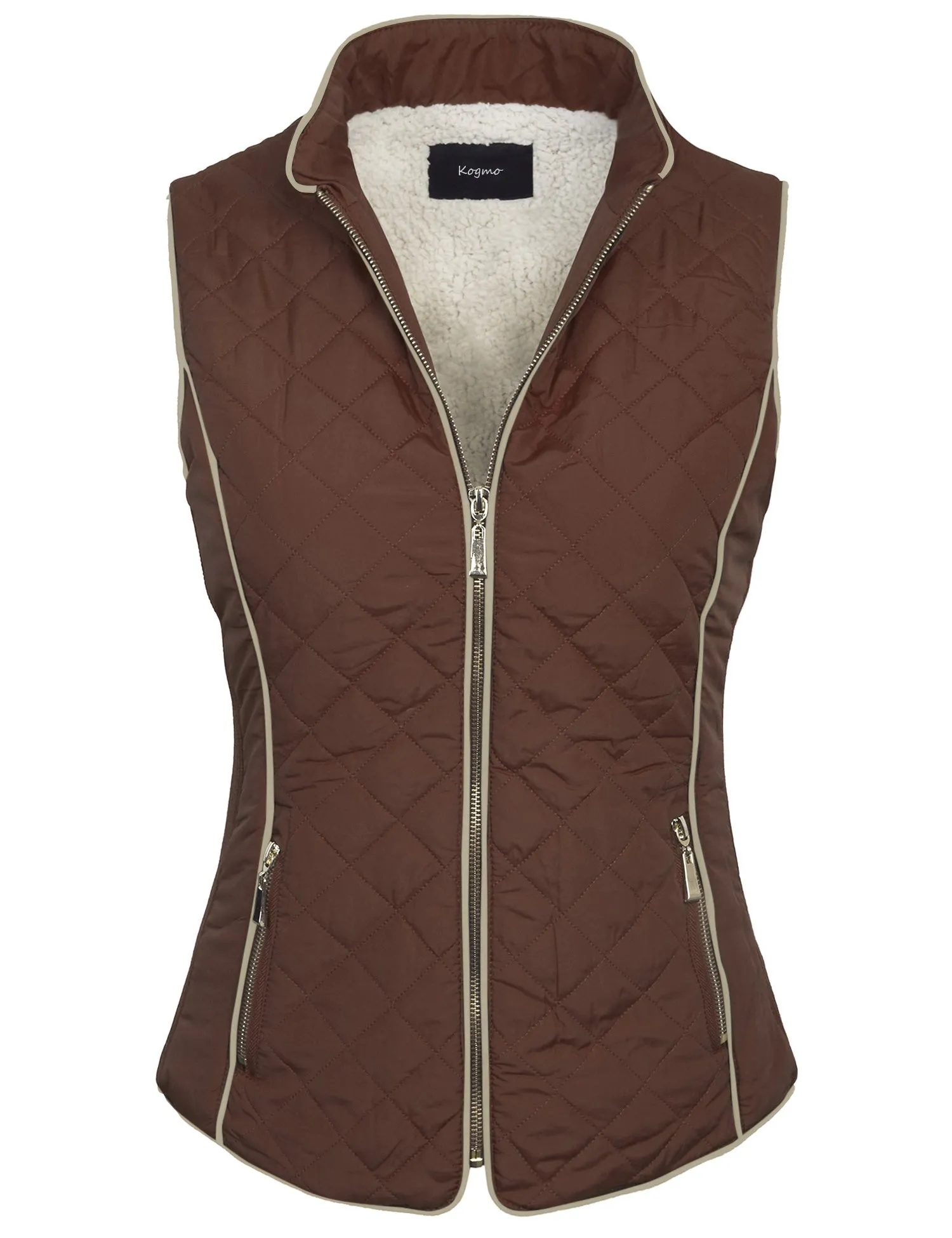 Womens Quilted Fully Lined Lightweight Zip Up Vest with Fur Lining