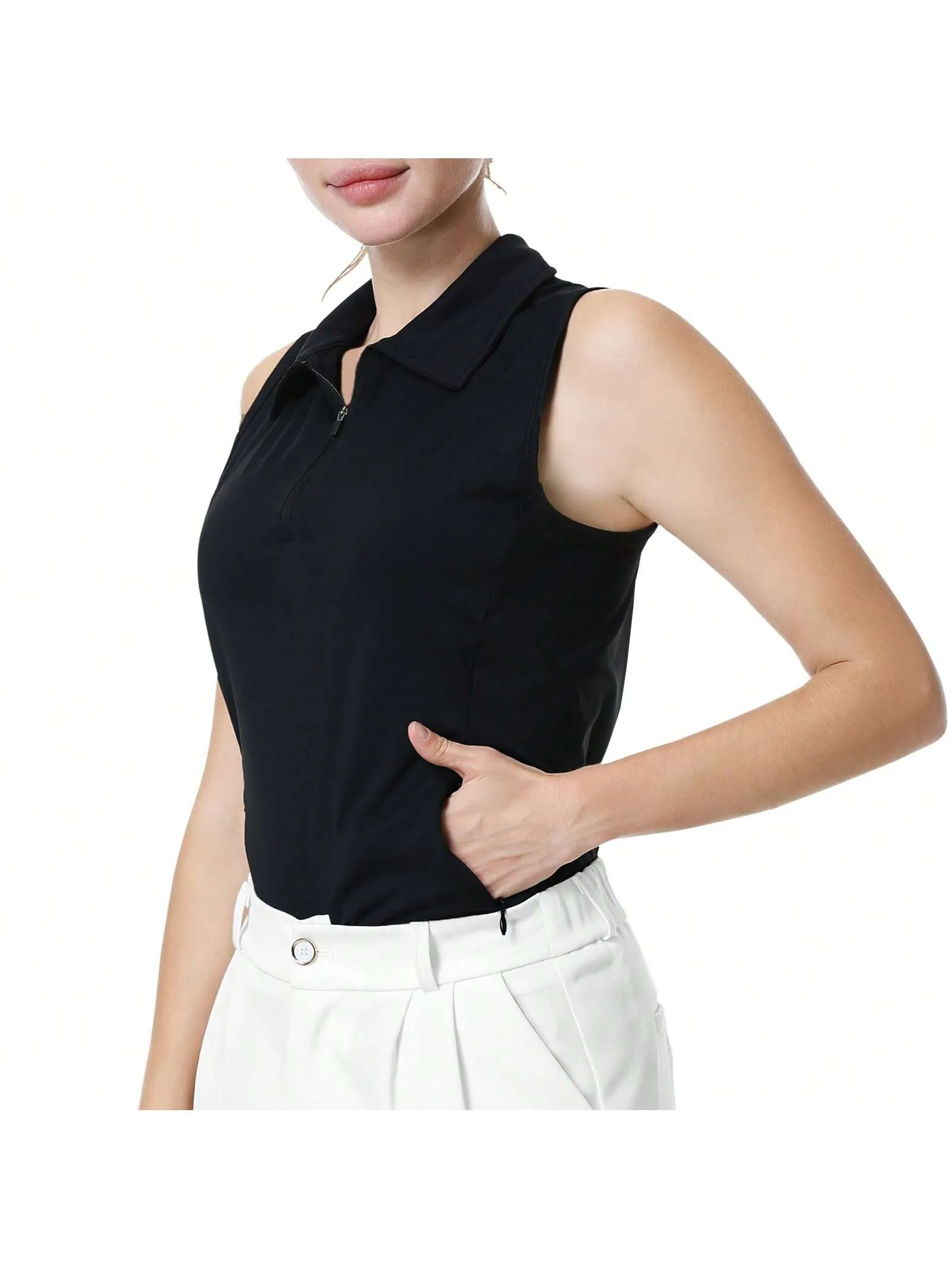 Women's Sleeveless Golf Sports Top With Hidden Zipper Pocket