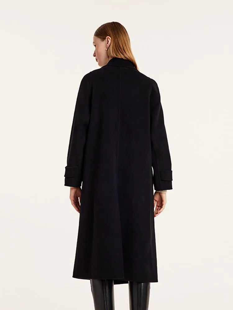 Wool And Cashmere Double-Faced Lapel Women Coat With Belt