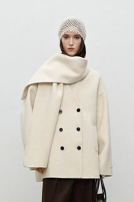 Wool blend double-sided fabric scarf collar jacket | 2 color