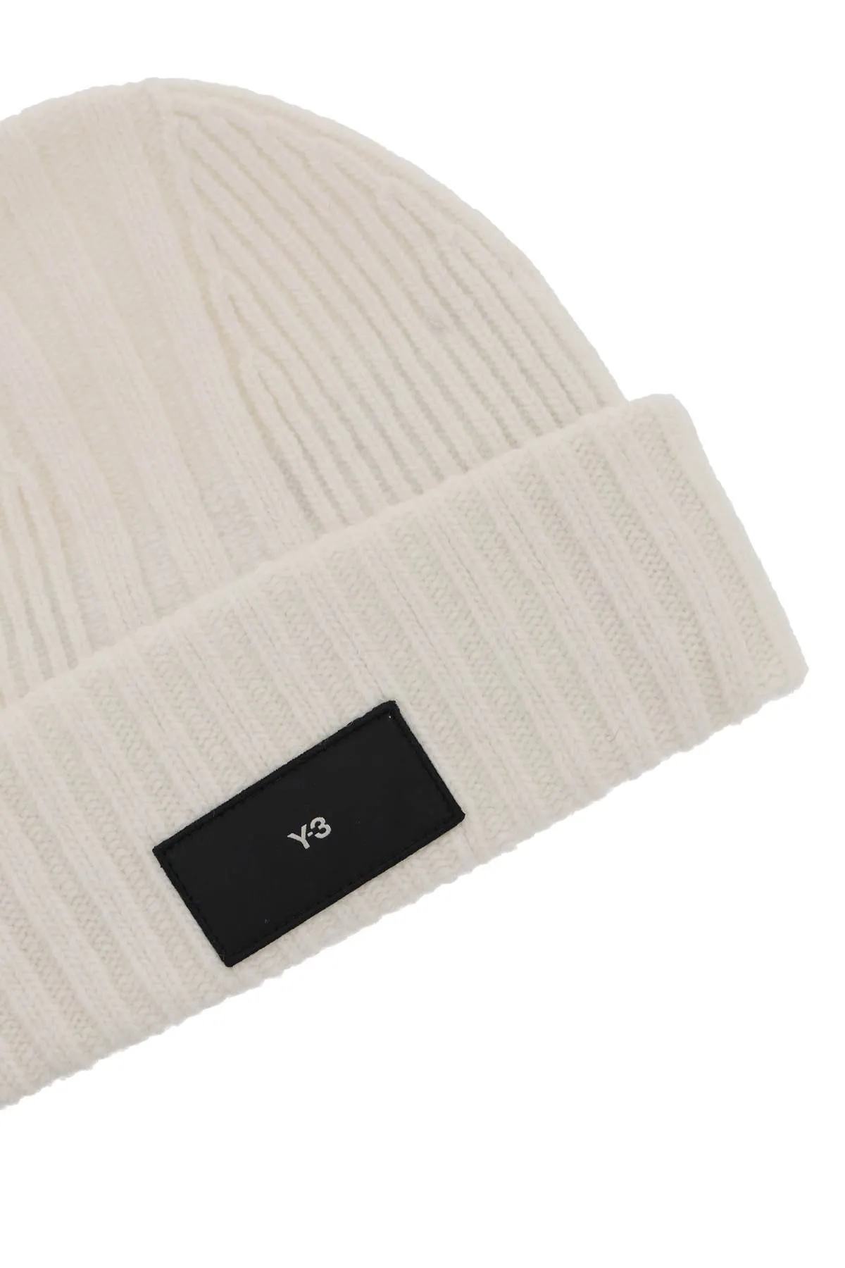 Y-3 beanie hat in ribbed wool with logo patch