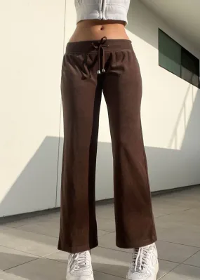 Y2k Brown Velour Flared Sweats (S-M)