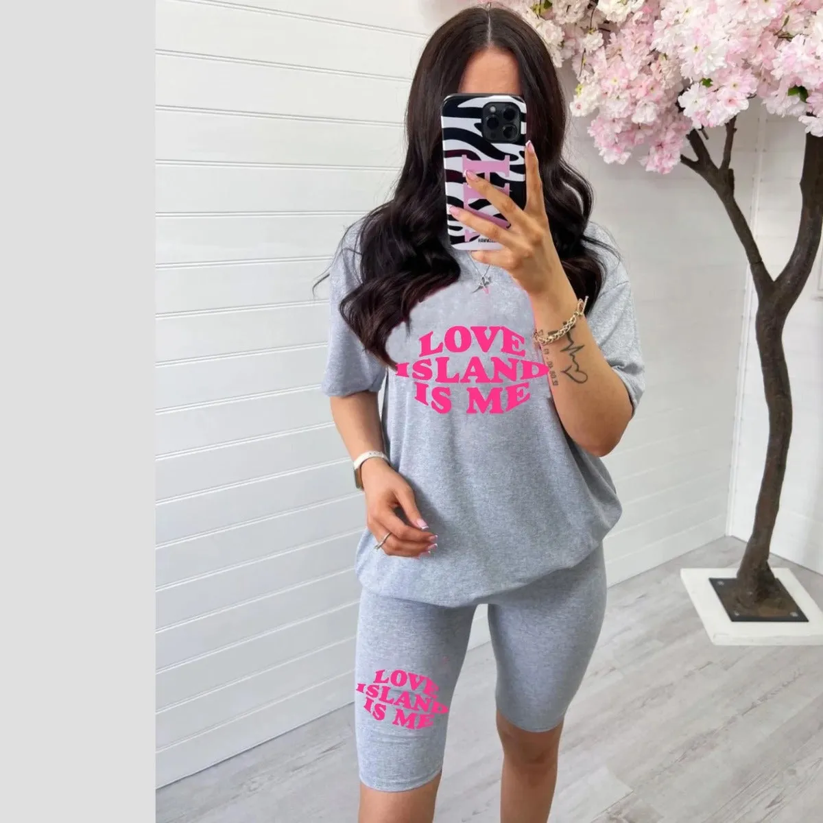 YOUR LOVE ISLAND - GREY BAGGY TOP & CYCLING FIT SHORTS